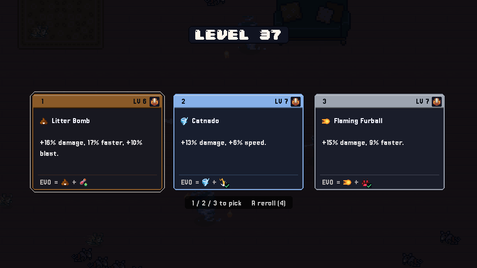 The choose screen: three cards, one pick